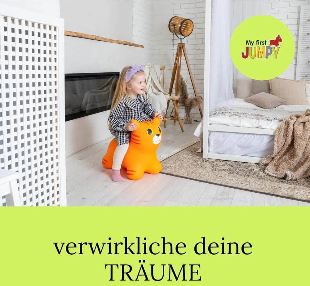 Gerardo's Toys oranžinis šokinėjantis katinas, šokinėjantys gyvūnai nuo 1 ir 2 metų, pripučiami gyvūnai žaislai lauke arba viduje vaikams nuo 12 mėnesių - su oro pompa