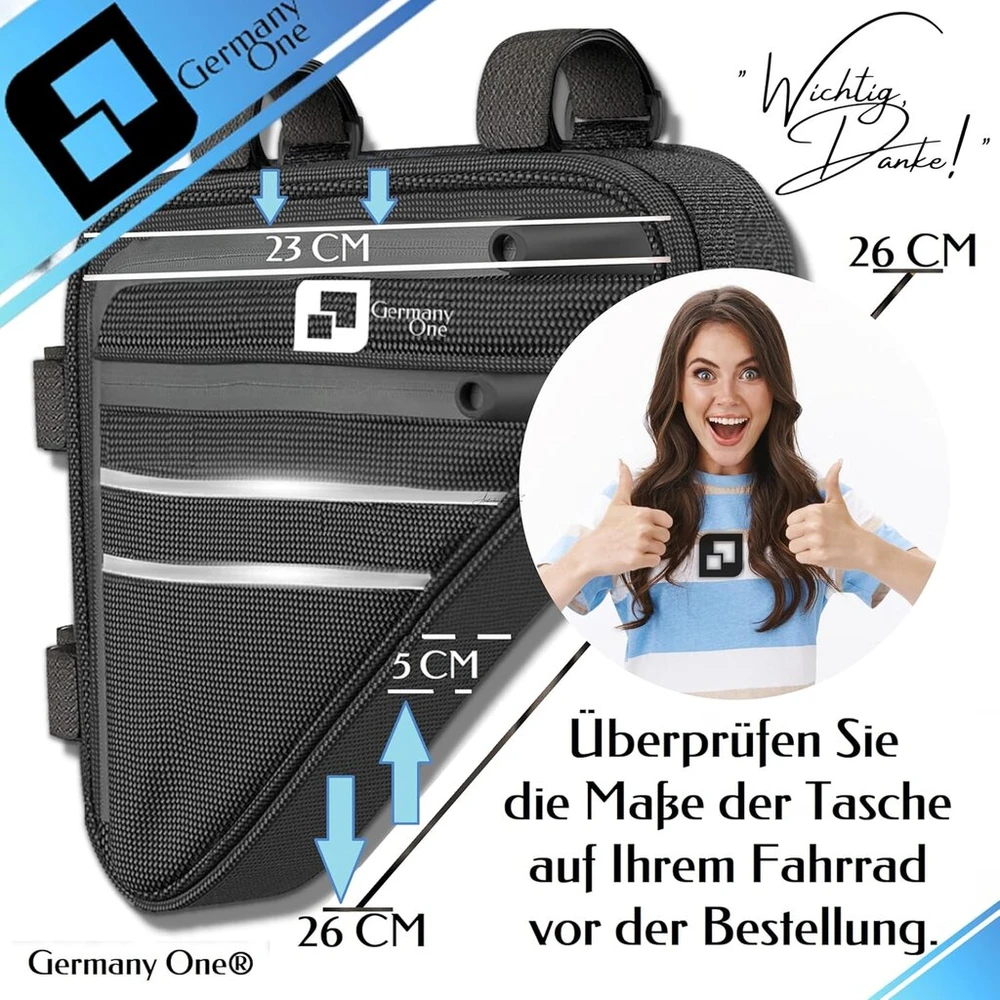 Germany One® dviračio rėmo krepšys, vandeniui atsparus atšvaitinis dviračio rėmo krepšys, 1,6 l trikampis krepšys, trikampis dviračio krepšys, dviračio krepšys dviračio rėmui