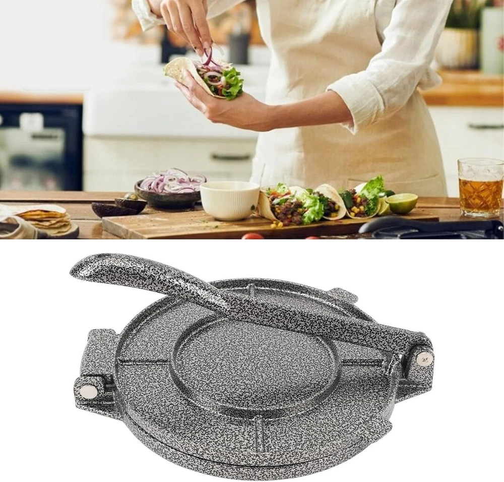 Gertuvė Luqeeg 20 x 16 cm didelis tortilijų presas, tvirtas ir efektyvus taco presas, rankinio preso dizainas su patogia rankena lengvam suėmimui, aliuminio lydinio tortilijų presas