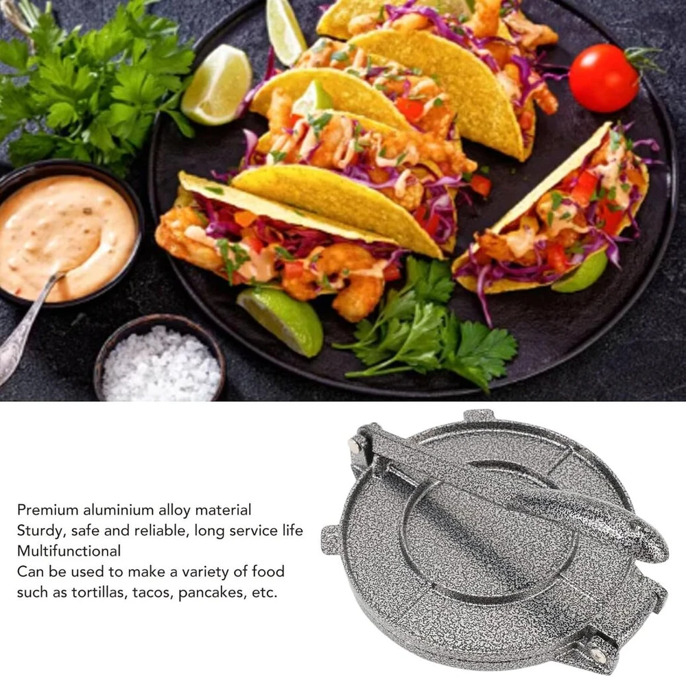 Gertuvė Luqeeg 20 x 16 cm didelis tortilijų presas, tvirtas ir efektyvus taco presas, rankinio preso dizainas su patogia rankena lengvam suėmimui, aliuminio lydinio tortilijų presas