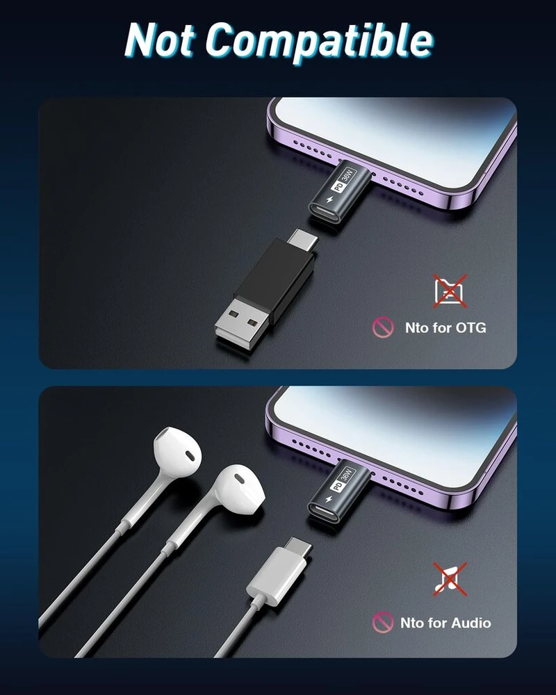 Gianac usb c į lightning adapteris (2 vnt.), lightning usb c adapteris 36 w greitas įkrovimas, skirtas iphone 14 13 12 11 pro max, ipad pro/air 5/mini 6, ipod, netinka otg/audio