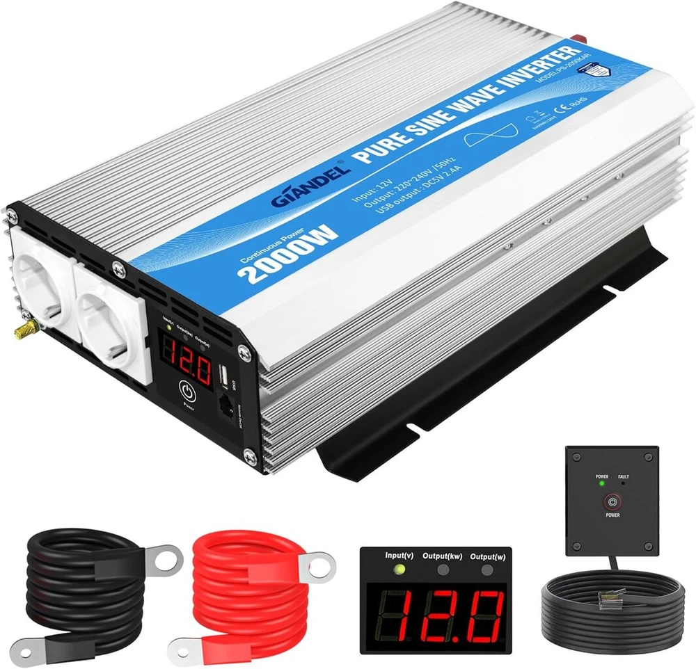 Giandel grynos sinusinės bangos galios inverteris 600w-4000w maitinimo šaltiniui ir mobiliajam biurui, avarinei įrangai, sidabrinis