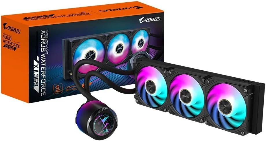Gigabyte Aorus Waterforce X Ii 360 Aio skysto aušinimo Cpu aušintuvas - 3 x 120 mm Argb ventiliatorius, spalvotas Lcd ekranas, Daisy Chain, suderinamas su Intel Lga 1851 ir Amd Am5