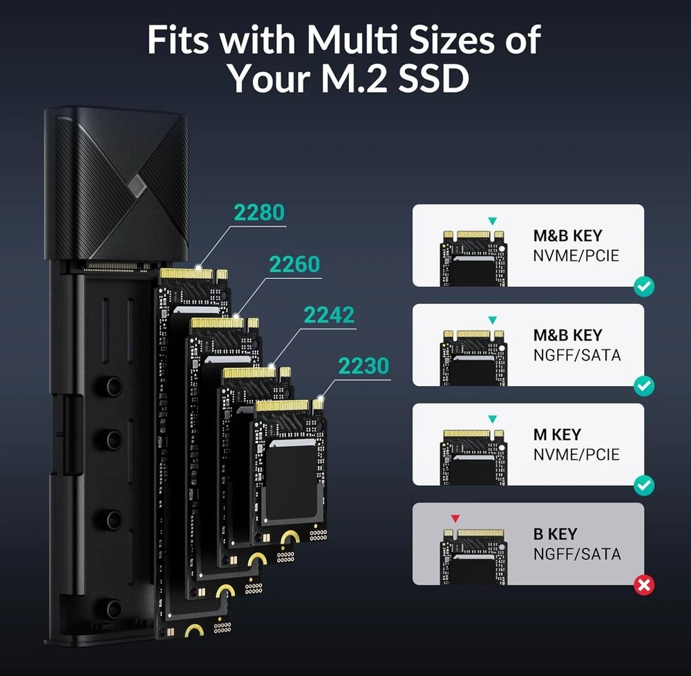 Gigimundo m.2 nvme sata korpuso adapteris aliumininis, įrankių nereikalaujantis 10 gbps ssd korpusas usb 3.2 gen 2, skirtas 2230/2242/2260/2280 nvme/ngff ssd iš m-key/m+b key su 10g usb c į c/a kabeliu, pilkas