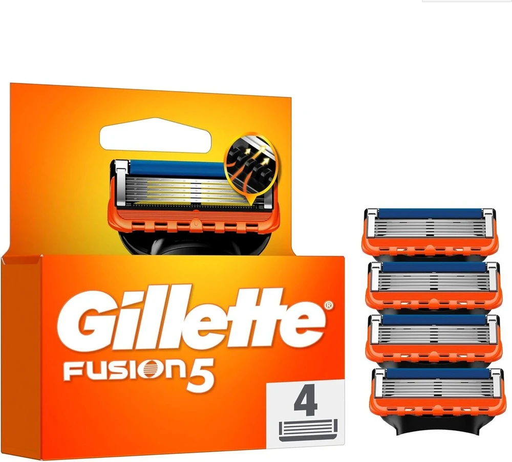Gillette Fusion5 skustuvo galvutės, 4 originalios atsarginės galvutės vyrams su didesne drėkinamąja juostele, kad sklandžiai slystų, ir 5 ašmenys itin švariam ir patogiam skutimui