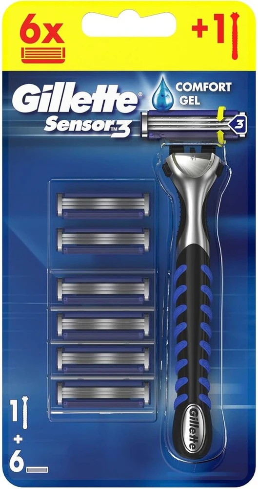 Gillette Sensor3 Skustuvas vyrams + 6 keičiamosios galvutės - juodas
