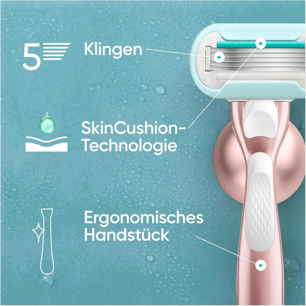 Gillette Venus Pro Smooth Sensitive moteriškas skustuvas jautriai odai, 1 keičiama galvutė, patvari metalinė rankena ir laikiklis duše