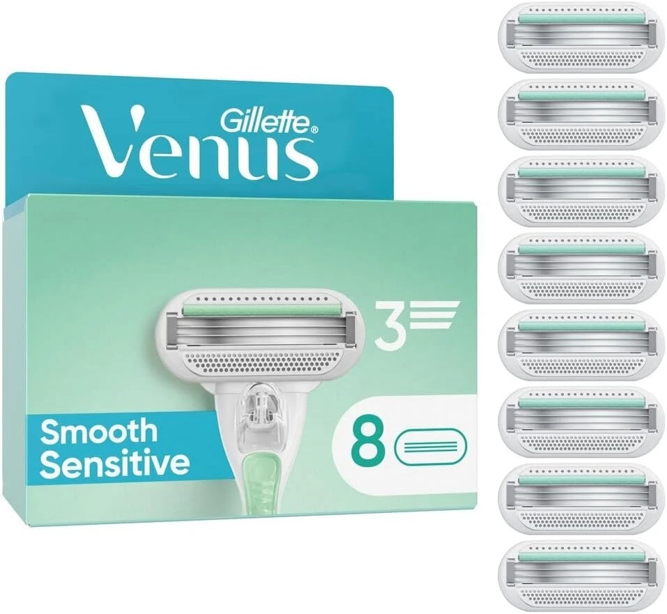 Gillette Venus Smooth Sensitive moteriški skustuvo peiliukai, 8 atsarginiai peiliukai