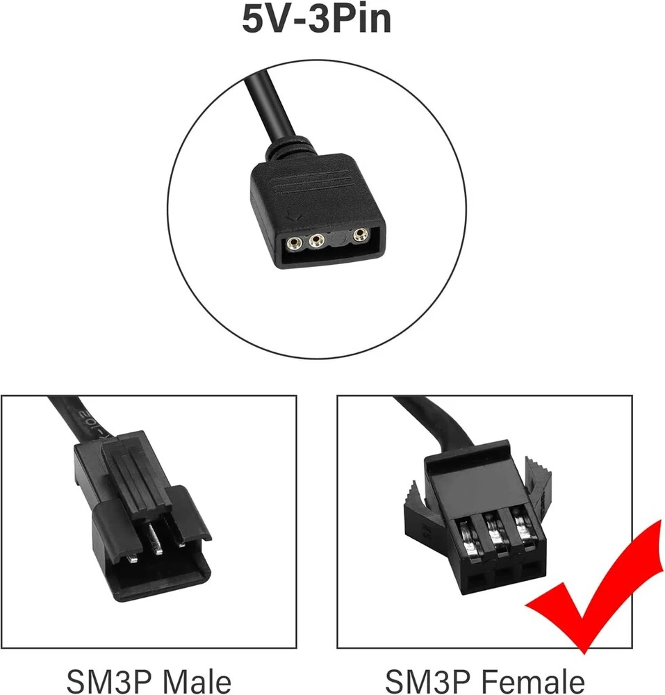 Gintooyun rgb prailginimo kabelis 3 kontaktų į sm 3 kontaktų moterišką argb kištuko adapterio kabelį 5v 3 kontaktų adresuojamas rgb prailginimo kabelis rgb ventiliatoriui, pc led juostai (0,3 m) (style 4)