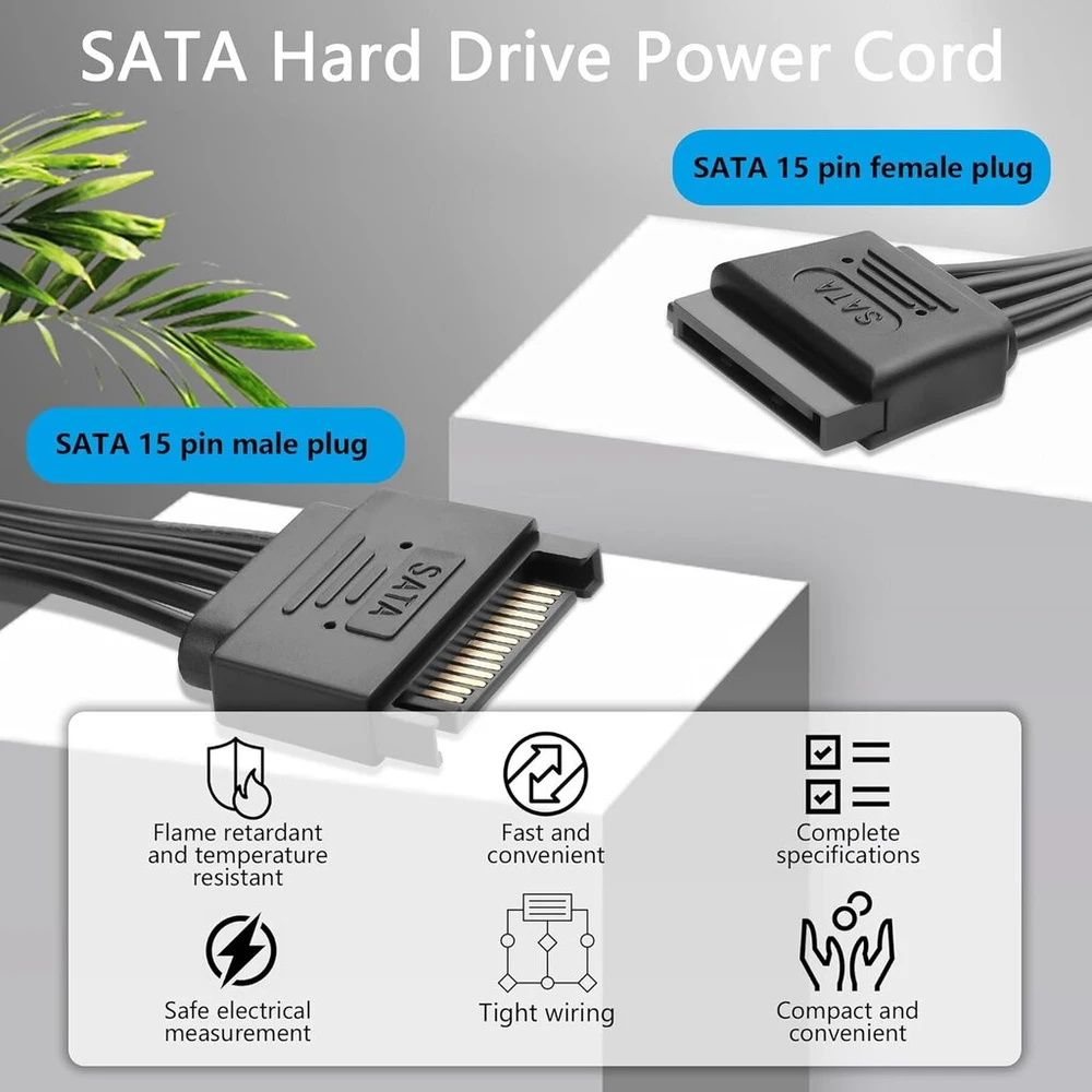 Gintooyun Sata maitinimo kabelis standžiajam diskui Sata 15 kontaktų jungtis (tėtis) į jungtį (mama) maitinimo ilgintuvas Hdd standžiajam diskui (61 cm)