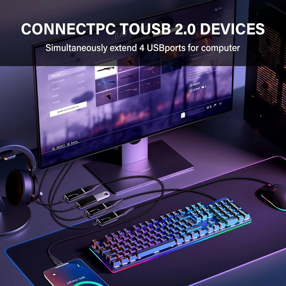 Gintooyun Usb 2.0 1 į 4 prailgintuvas su 4 Usb lizdais