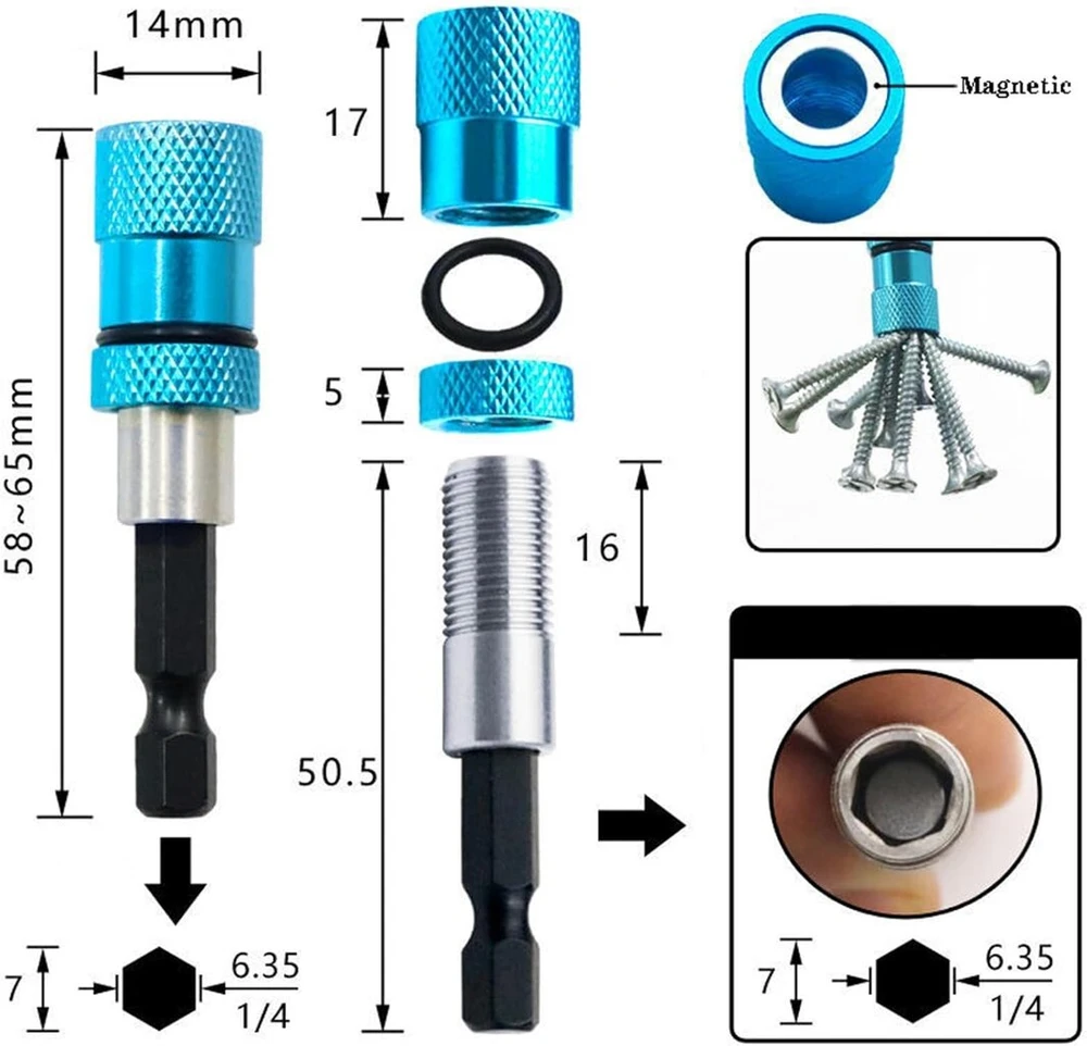 Gipso kartono antgalis, magnetinis greito keitimo antgalių laikiklis, varžto gylio reguliavimas, 1/4 colio šešiakampis kotas, 65 mm gipso kartono priedas su antgalių rinkiniu, skirtas gręžtuvui, atsuktuvui, 3 vnt.
