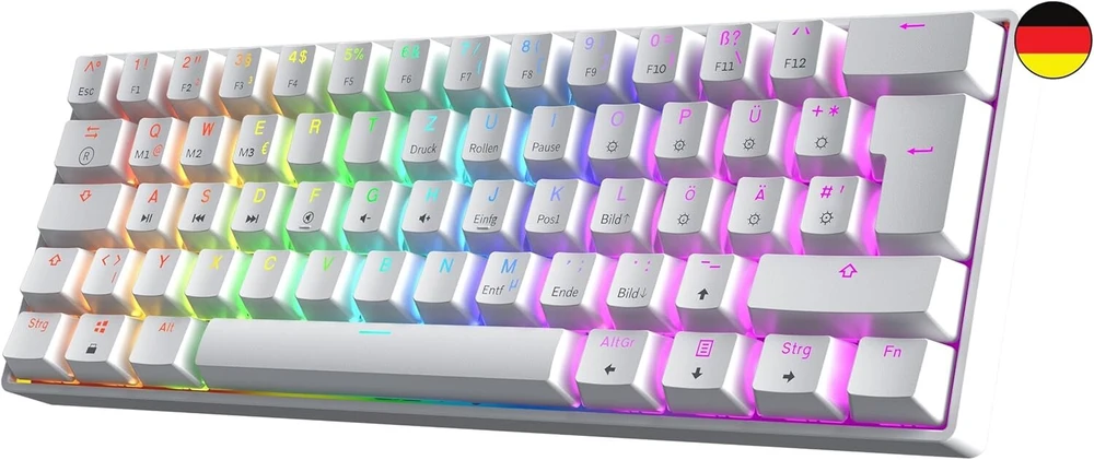 Gk61 karšto keitimo mechaninė žaidimų klaviatūra - 62 klavišų daugiaspalvis rgb led apšvietimas, skirtas pc/mac žaidėjams - iso vokiečių išdėstymas (gateron Optical Geltona, Baltas)