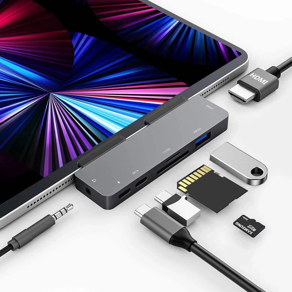 Gkeapza Ipad Pro Usb C šakotuvas, skirtas Ipad Pro 2024 M4 M2 M1, 7-in-1 šakotuvas su 4k Hdmi, 3,5 mm lizdu, Usb 3.0, Pd 60w, Sd/tf kortelių lizdu, Ipad Air 4/5, Ipad Mini 6, Ipad priedai