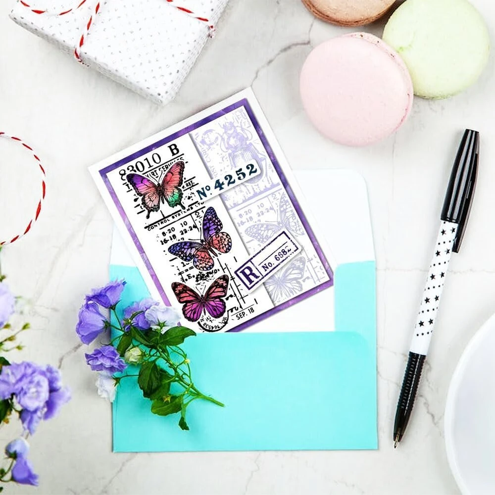 Globeland skaidrūs antspaudai su vabzdžių motyvais "pasidaryk pats" scrapbooking'ui, drugelis, vabalas, laumžirgis, silikoninis antspaudas, ruonis, skaidrus antspaudas kortelėms, nuotraukų albumui, dienoraščiui, 15,01 x 15,01 cm