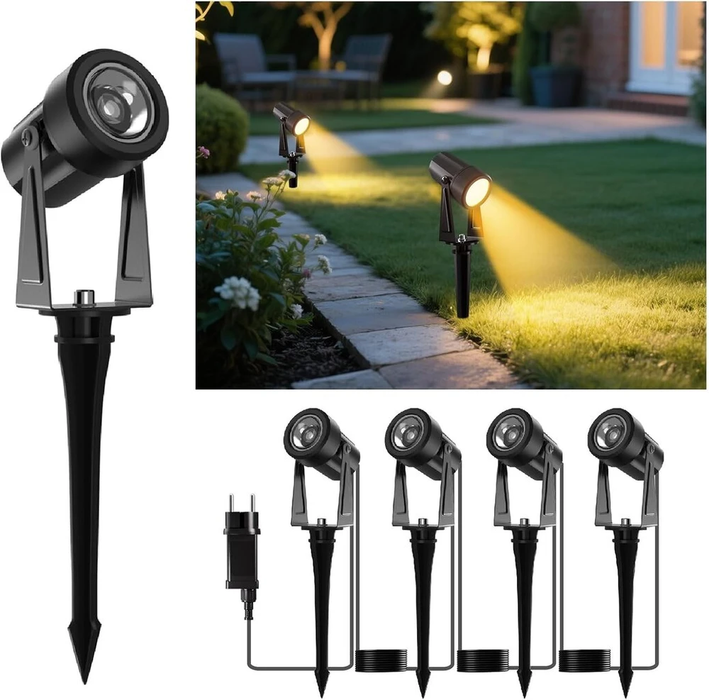 Globelit sodo apšvietimas su maitinimo šaltiniu 14 m, 3 W x 4 Led sodo apšvietimas, 27 V šilta balta 3000 K lauko apšvietimas sodui Ip65 atsparus vandeniui takams, vejai, namams, kiemui