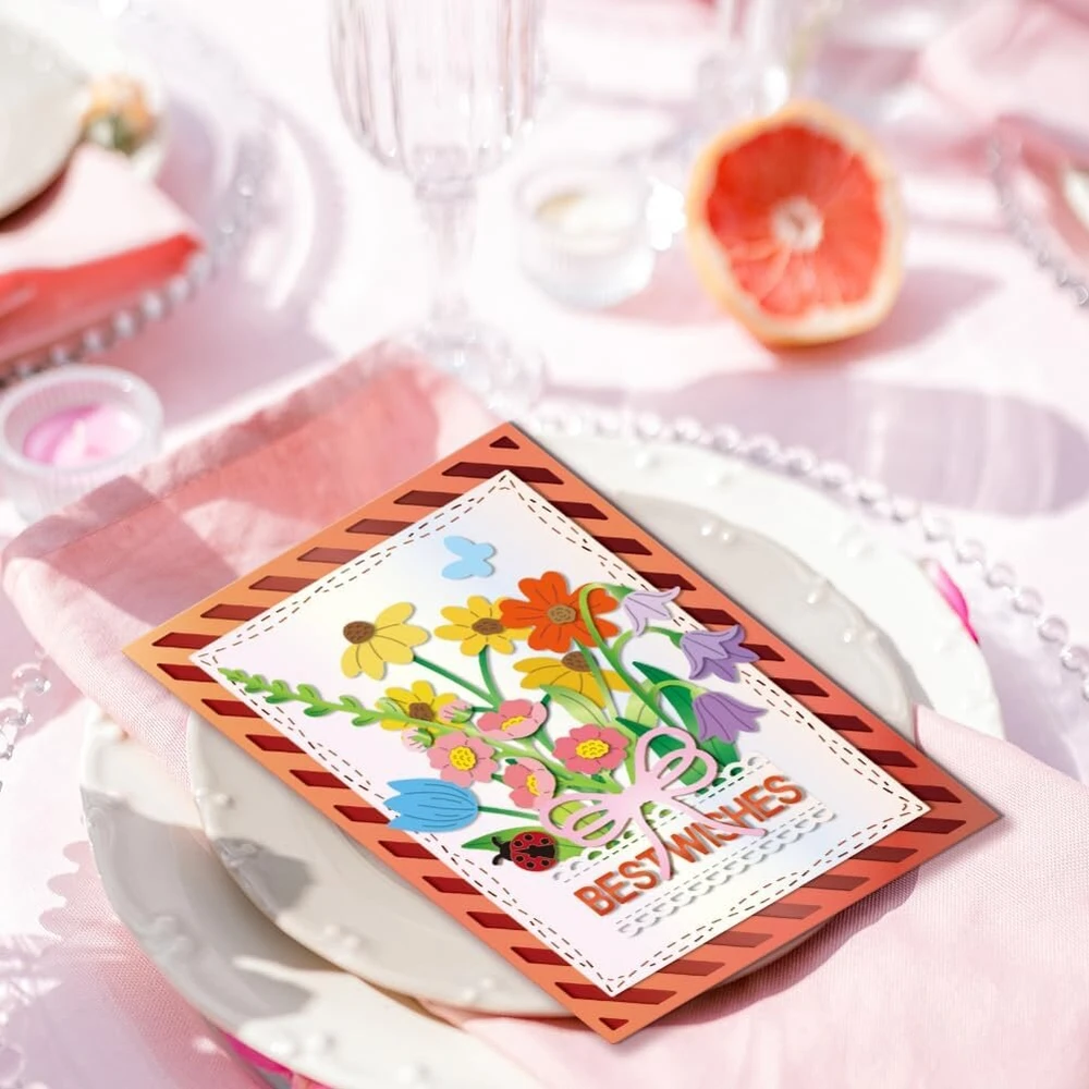 Globleland išpjovimo štampai su lauko gėlių motyvu kortelių gamybai, pavasario augalų lapų metalo išpjovimo štampai "pasidaryk pats" scrapbooking'ui, popieriaus išpjovimo štampai albumų dekoravimui