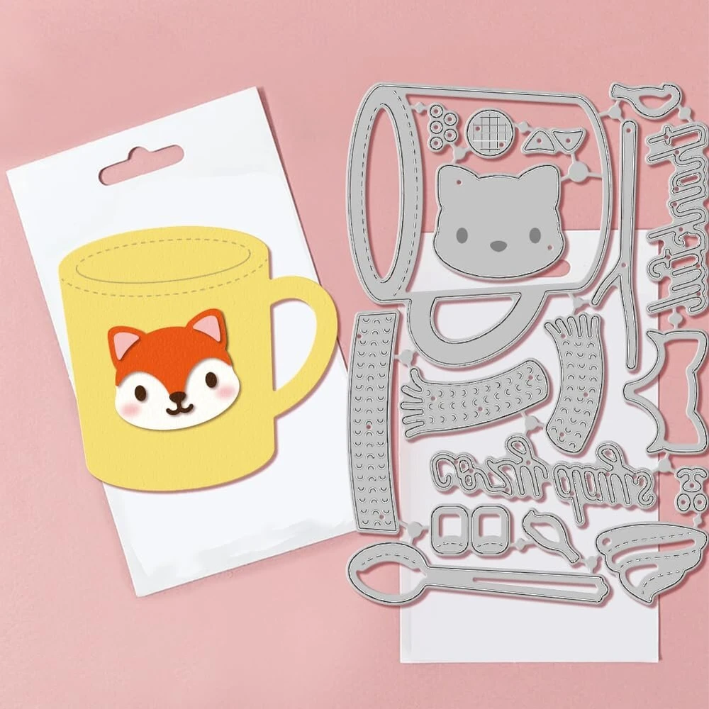 Globleland pjovimo štampai su rudens lapais, moliūgais ir lapės puodeliais kortelių gamybai, metaliniai rudens puodeliai, pjovimo štampų šablonai scrapbooking'ui, žurnalams, popieriaus amatams, dekoravimui