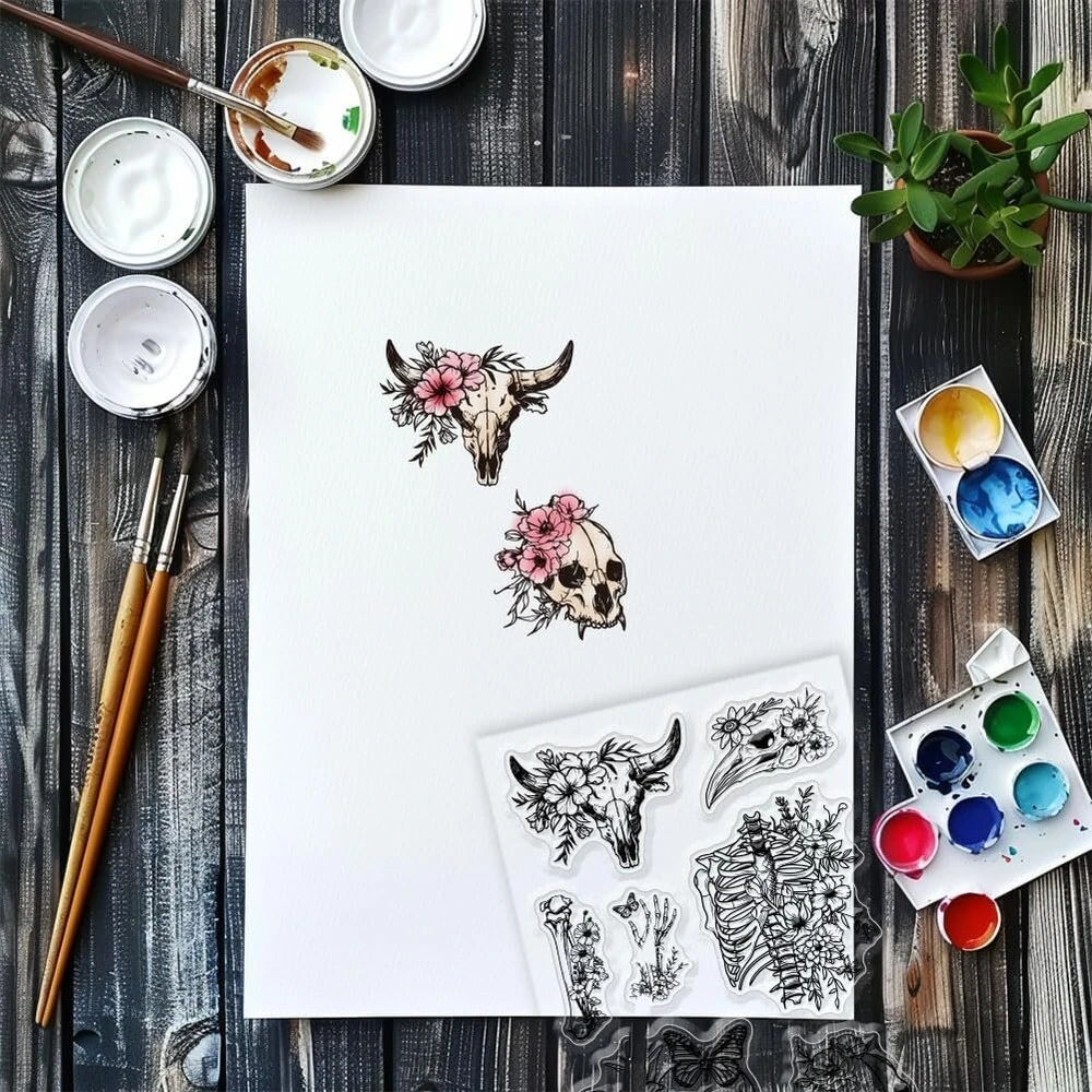 Globleland skaidrus antspaudas su Helovino skeletu, lelija, rože, drugelio silikoninis antspaudas, gėlės, skaidrus antspaudas, skirtas "pasidaryk pats" scrapbooking kortelių gamybai, nuotraukų albumams, žurnalams