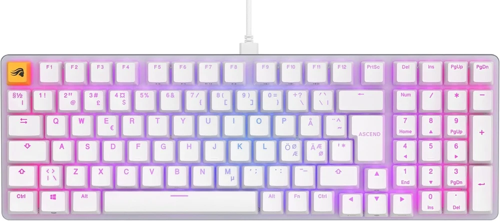 Glorious Gaming Gmmk 2 Full Size (96%) – mechaninė žaidimų klaviatūra, aliuminio rėmas, pritaikoma, doubleshot klavišų dangteliai, Glorious Fox jungikliai, klavišų Rgb apšvietimas, Šiaurės šalių Qwerty išdėstymas - balta