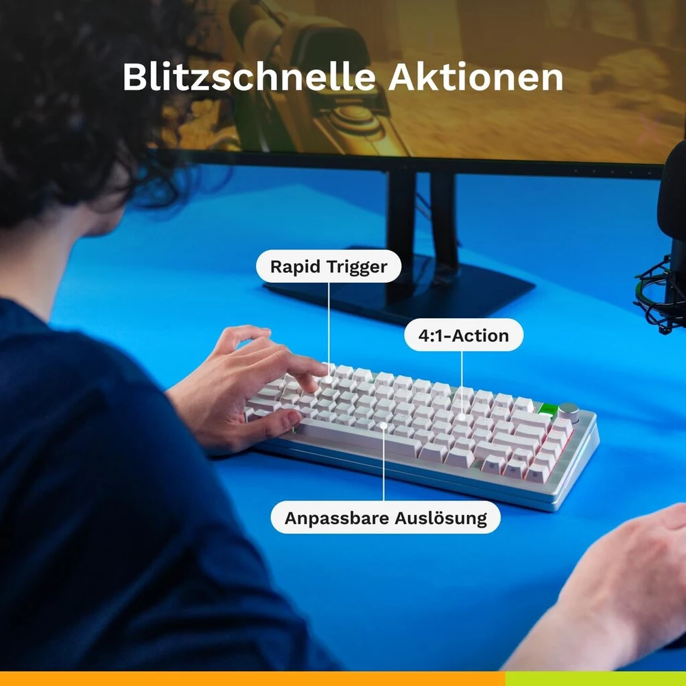 Glorious gaming gmmk 3u klaviatūra su rapid trigger, 8k retrieval rate, mx/he switch, hot-swap 100% klaviatūra, modular sealing system, doubleshot pbt keycaps, german qwertz - juodas