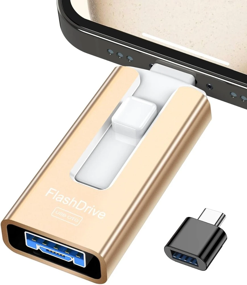 Gnaseet Usb atmintinė 256 Gb telefonui, 4 viename Usb atmintinė telefonui/planšetei/android mobiliajam Telefonui/pc, didelės spartos Usb 3.0 atmintinė, telefono išorinės atminties plėtimo nuotraukų atmintinė, auksinė