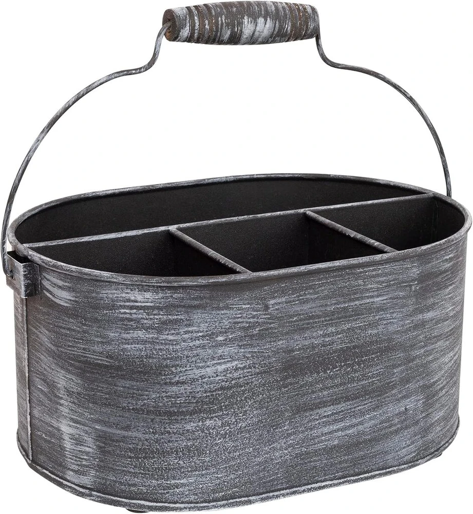 Gocraft galvanizuotas stalo įrankių krepšelis - kaimiškas metalinis įrankių laikiklis su rankena - virtuvės organizatorius su 4 skyriais stalo įrankiams, servetėlėms, grilio įrankiams - sodybos stiliaus stalo dekoras ir saugykla