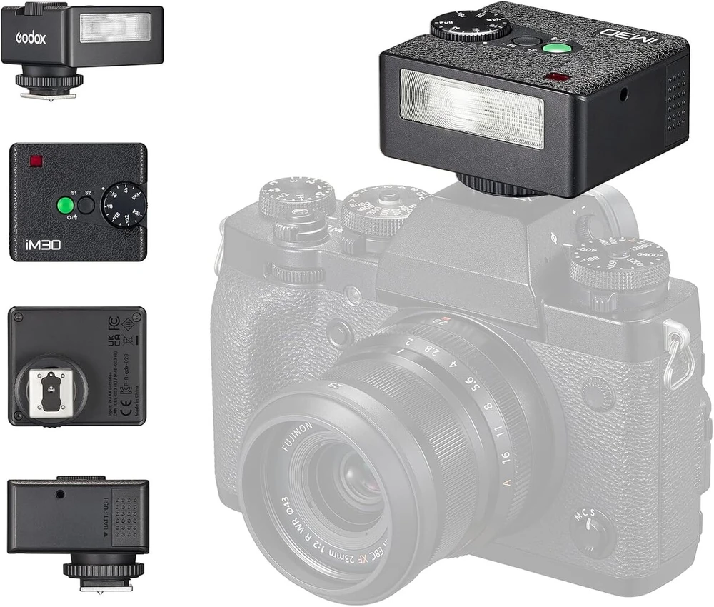 Godox Im30 blykstė, Godox fotoaparato blykstė, 7 galios lygiai, mini blykstė Speedlite 6500k±200k fotoaparatams Canon Sony Nikon Fuji Olympus