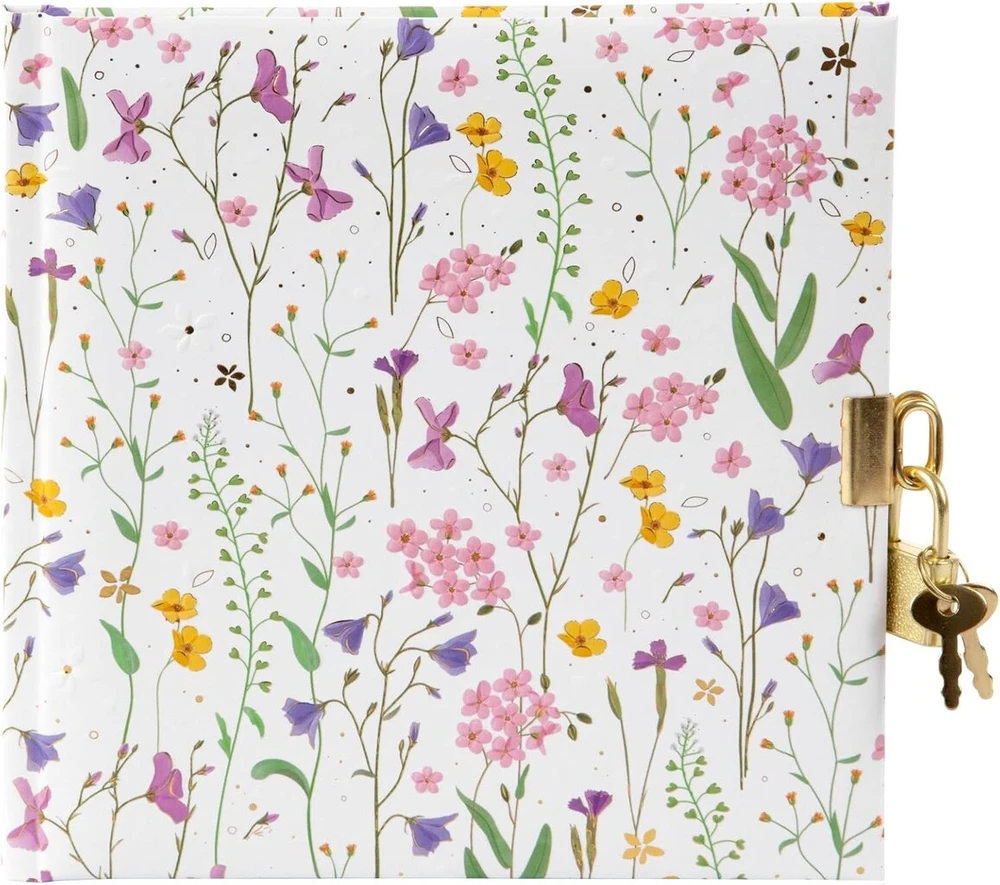 Goldbuch 44 454 Meadow Miracles Baltas dienoraštis su gėlių dizainu, užrašų knygelė su užraktu ir 2 raktais, matmenys 16,5 x 16,5 x 1,5 cm, žurnalas 96 balti puslapiai, viršelio meno spauda, knyga užrašams balta