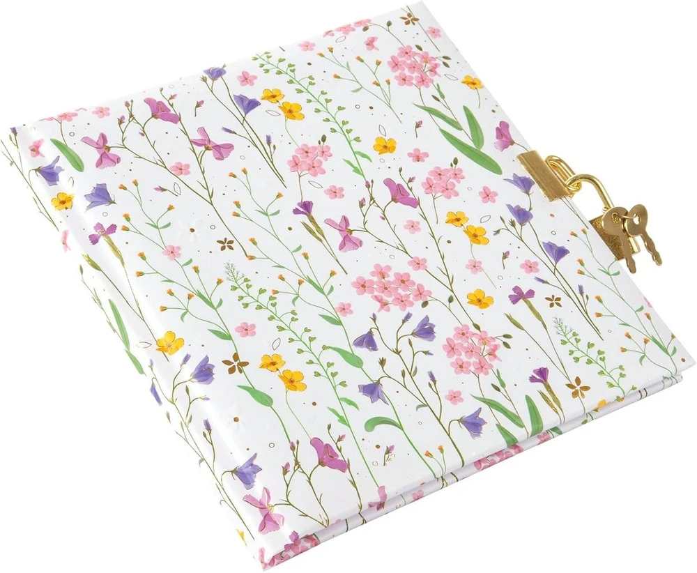 Goldbuch 44 454 Meadow Miracles Baltas dienoraštis su gėlių dizainu, užrašų knygelė su užraktu ir 2 raktais, matmenys 16,5 x 16,5 x 1,5 cm, žurnalas 96 balti puslapiai, viršelio meno spauda, knyga užrašams balta
