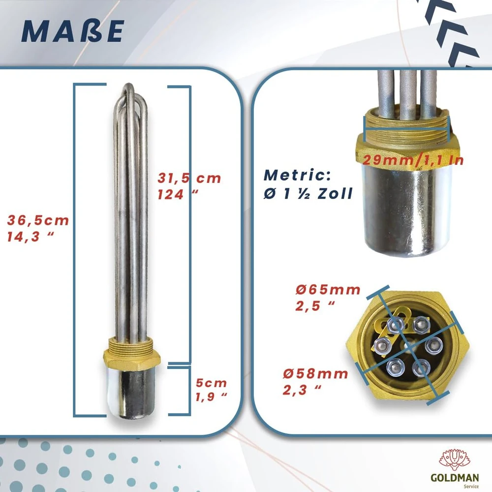 Goldman Service Nardymo rezistorius | Galia: 6000w (230/380v) | Metrinis: 1½" + tarpinė