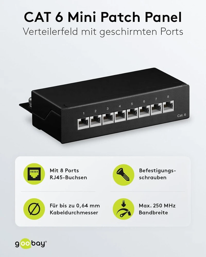 Goobay 96105 Cat 6 Mini/desktop patch panelis, 8 prievadai