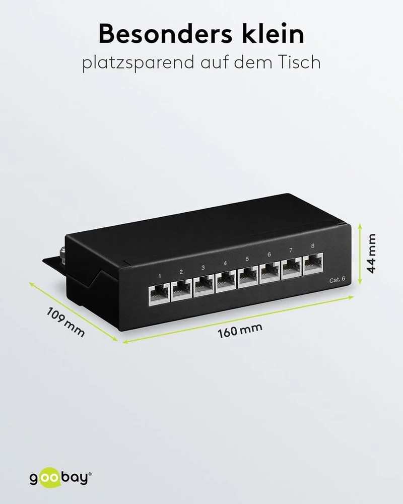 Goobay 96105 Cat 6 Mini/desktop patch panelis, 8 prievadai