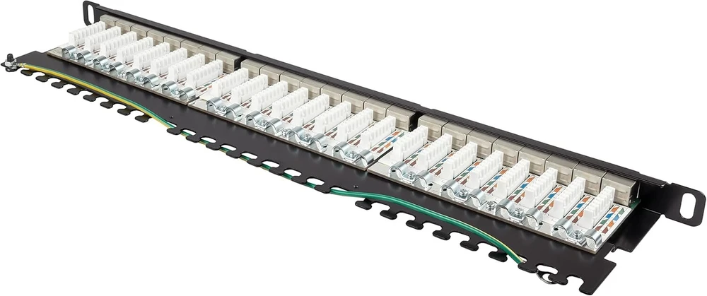 Good Connections® Patch panelis / Patch panelis - 19" - montuojamas serveryje/stovas - cat. 6a, 500 Mhz - 10-gigabit palaikymas - 24 prievadai - 0.5 U - Stp ekranuotas - atidaromas be įrankių - juodas (ral9005)