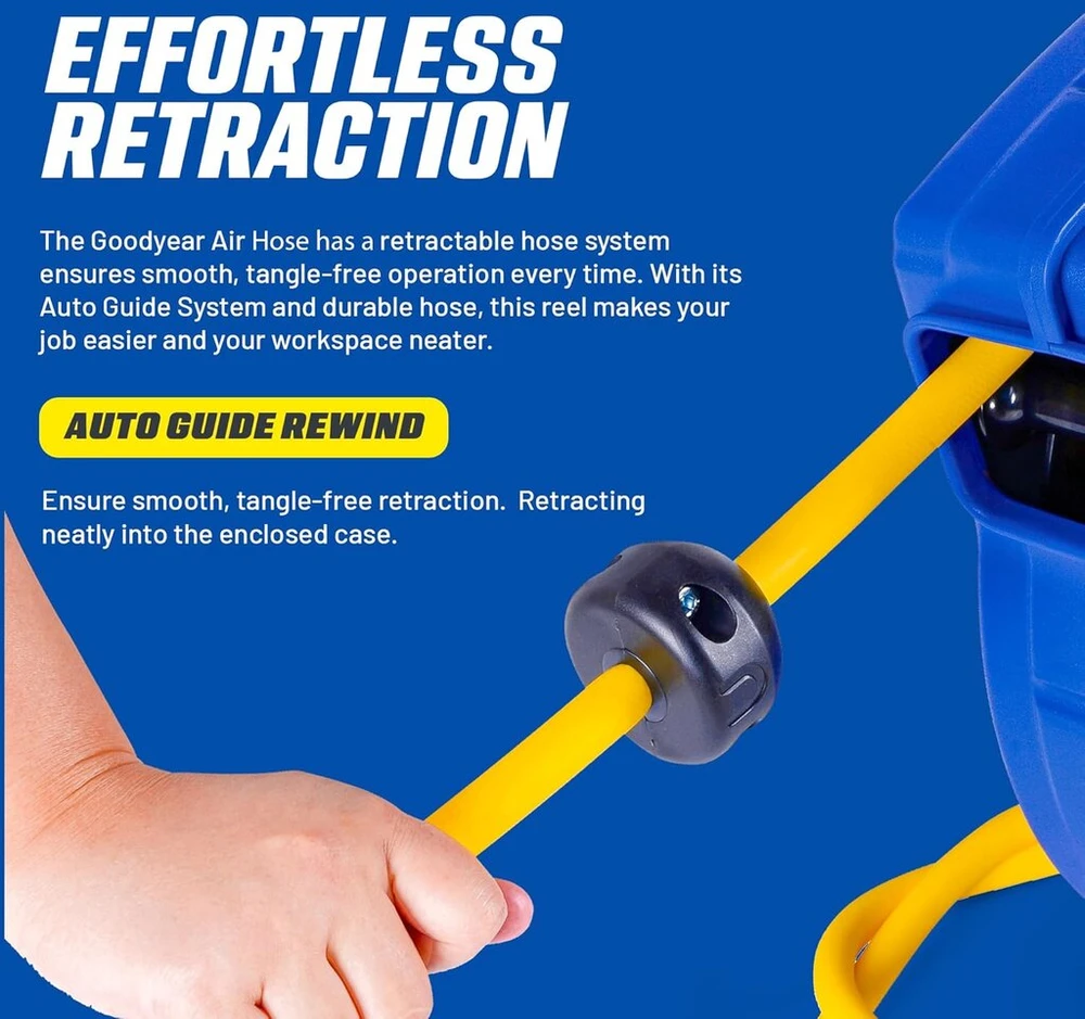 Goodyear atsukamas oro kompresoriaus / vandens žarnos ritė, maks. 300 Psi (3/8 col. x 65 pėd.) hibridinė polimerinė žarna