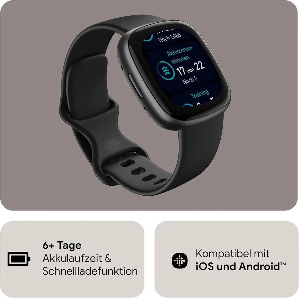 Google Fitbit Versa 4 - išmanusis laikrodis moterims / vyrams - kūno rengybos seklys su integruotu Gps ir telefono funkcija, 6 dienų baterijos veikimo laikas, 40+ treniruočių režimų - kūno rengybos laikrodis, suderinamas su Android / Ios