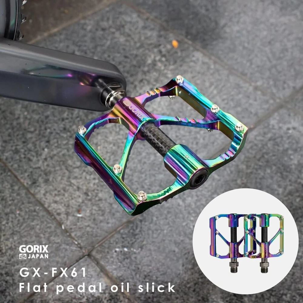 Gorix plokšti dviračio pedalai oil slick, platūs, cnc lengvi su neslystančiais kaiščiais, skirti plento, kalnų mtb dviračiams (gx-fx61)