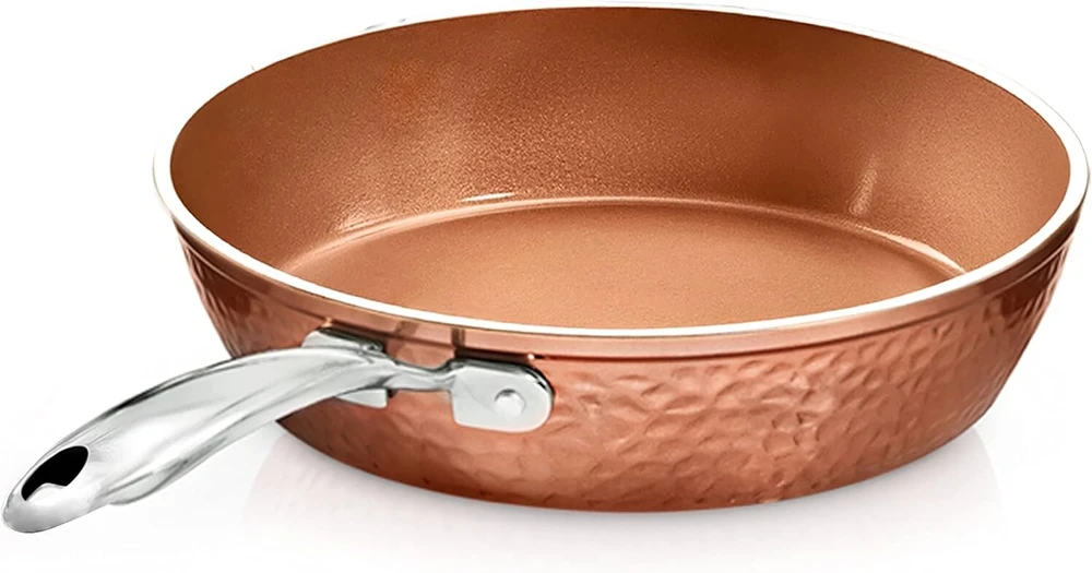 Gotham Steel Hammered Copper Collection - 24 cm keptuvė nepridegančia danga, aukščiausios kokybės indai, aliuminio sudėtis su indukcine plokšte tolygiam kaitinimui
