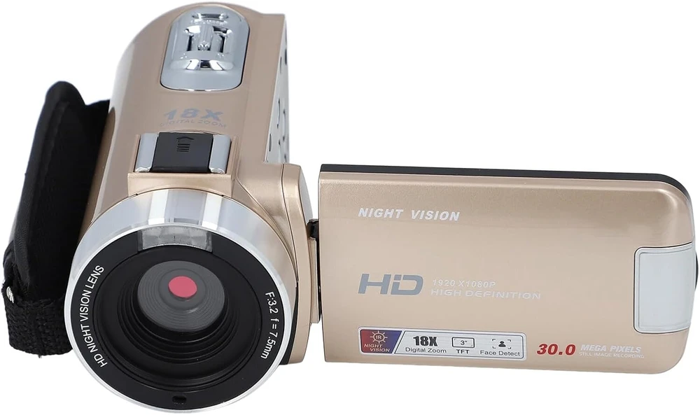 Gowenic Skaitmeninis vaizdo kameros įrašymo įrenginys, Full Hd 1080p 30mp vaizdo kamera su 3.0 colių 270° pasukamu Lcd ekranu, 18x skaitmeninis priartinimas, naktinis matymas, apsauga nuo drebėjimo (aukso spalvos)