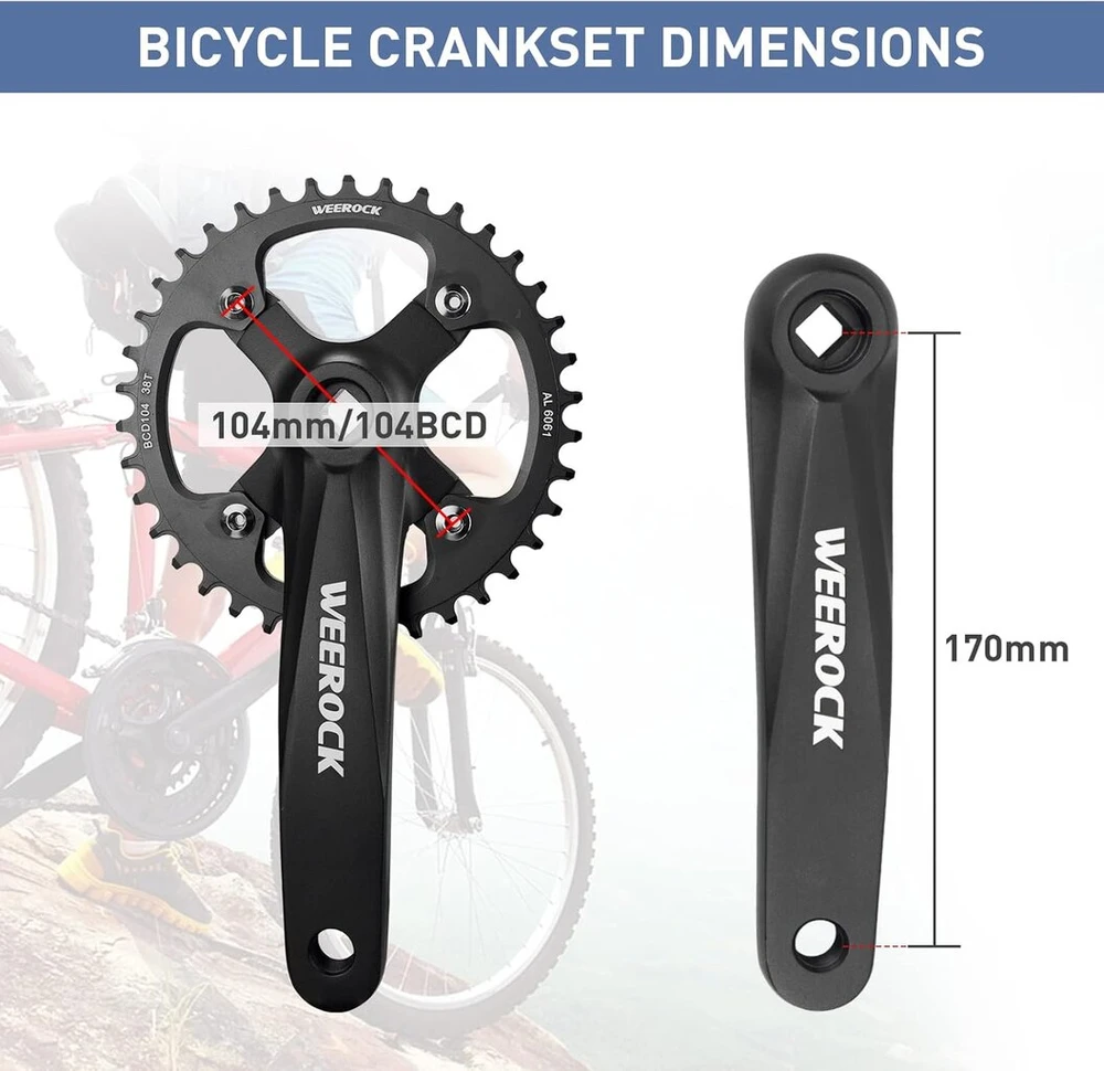 Greliving square crankset 170 mm kalnų dviračio švaistiklis 38t/42t žvaigždė pagaminta iš 6061 aliuminio lydinio, tinkamas shimano, sram, fsa