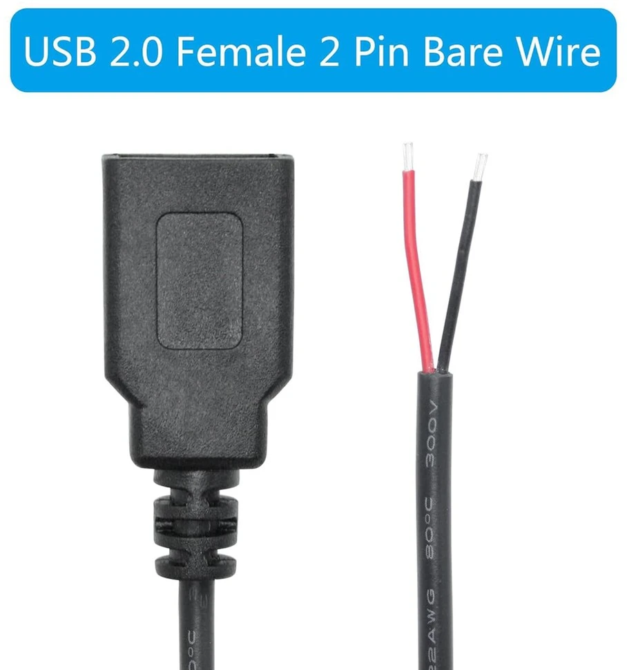 Greluma 6 vnt. Usb 2.0 moteriškas 2 kontaktų plikas laidas 30 cm Usb A 12v/3a moteriškas pigtail maitinimo kabelis su atviru galu