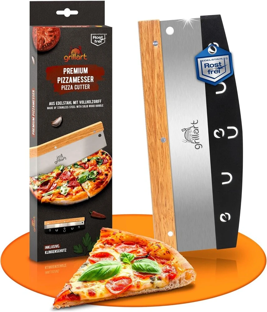 Grillart® Premium picos peilis - itin aštrus nerūdijančio plieno picos pjaustytuvas su 32 cm ašmenimis ir medine rankena, skirtas lengvam ir tiksliam pjaustymui - aukštos kokybės svėrimo peilis - efektyvesnis nei pica