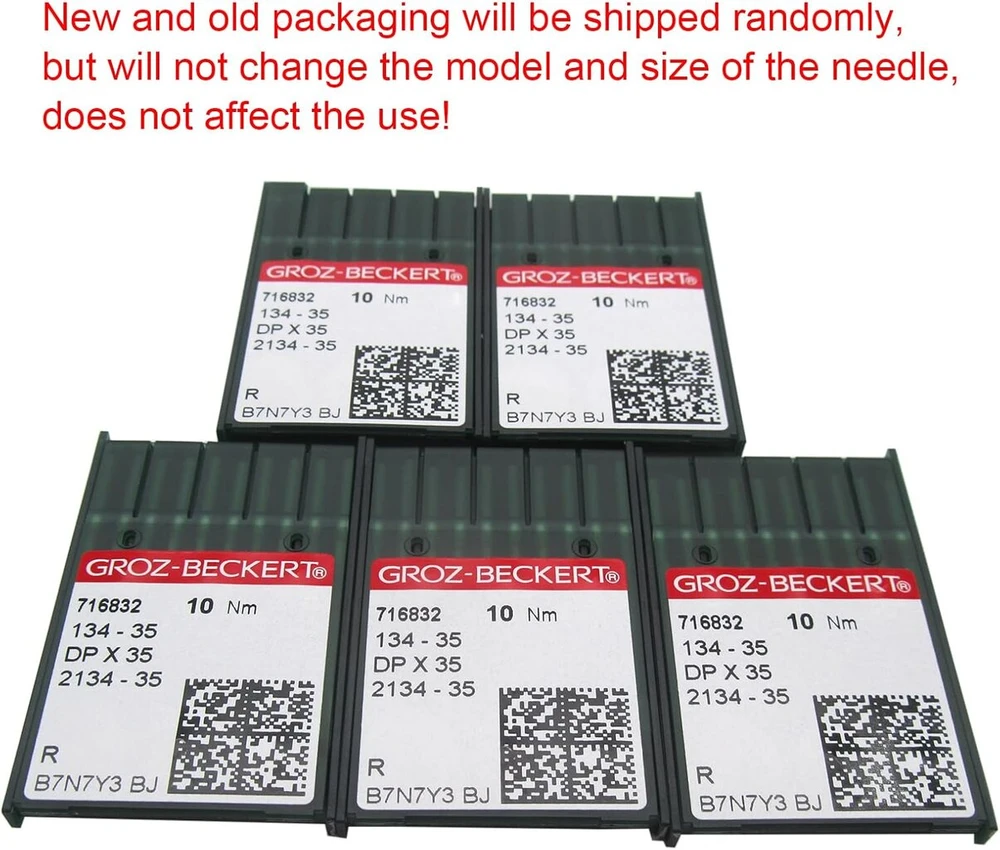 Groz-beckert Dpx35 134-35(r) adata vaikščiojančiai pėdelei Ckpsms dėžutėje, permatoma plastikinė dėžutė, suderinama su/pakeičianti Pfaff 145 335 545 1245 (adatos dydis: 19/120), 50 vnt.