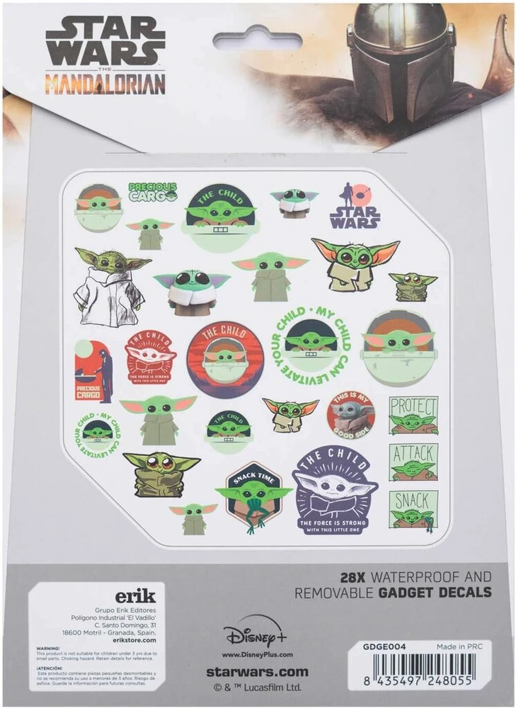 Grupo Erik Gadget lipdukai Star Wars Baby Yoda - lipdukas Grogu The Mandalorian Child - vandeniui atsparūs ir daugkartinio naudojimo lipdukai, Star Wars gerbėjo prekė, Star Wars dovanos
