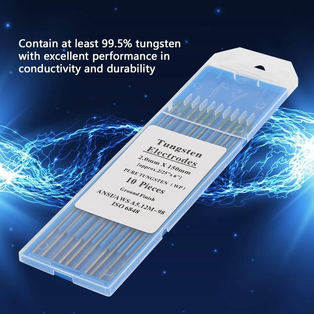 Gryno volframo elektrodo strypas profesionalus žalias antgalis tig strypas ac suvirinimo aparatui wp, 10 vienetų (2,4 mm x 150 mm), volframo elektrodas