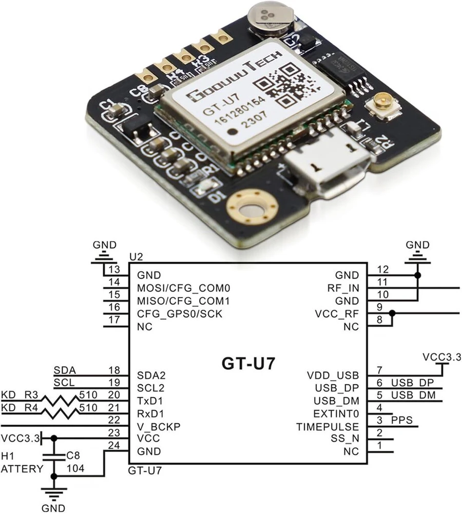 Gt-u7 gps modulis, didelio jautrumo gt-u7 imtuvo modulis su ipex antena, 3.6v-5v gps modulis suderinamas su palydoviniu mikrovaldikliu neo-6m, skirtas arduino eeprom
