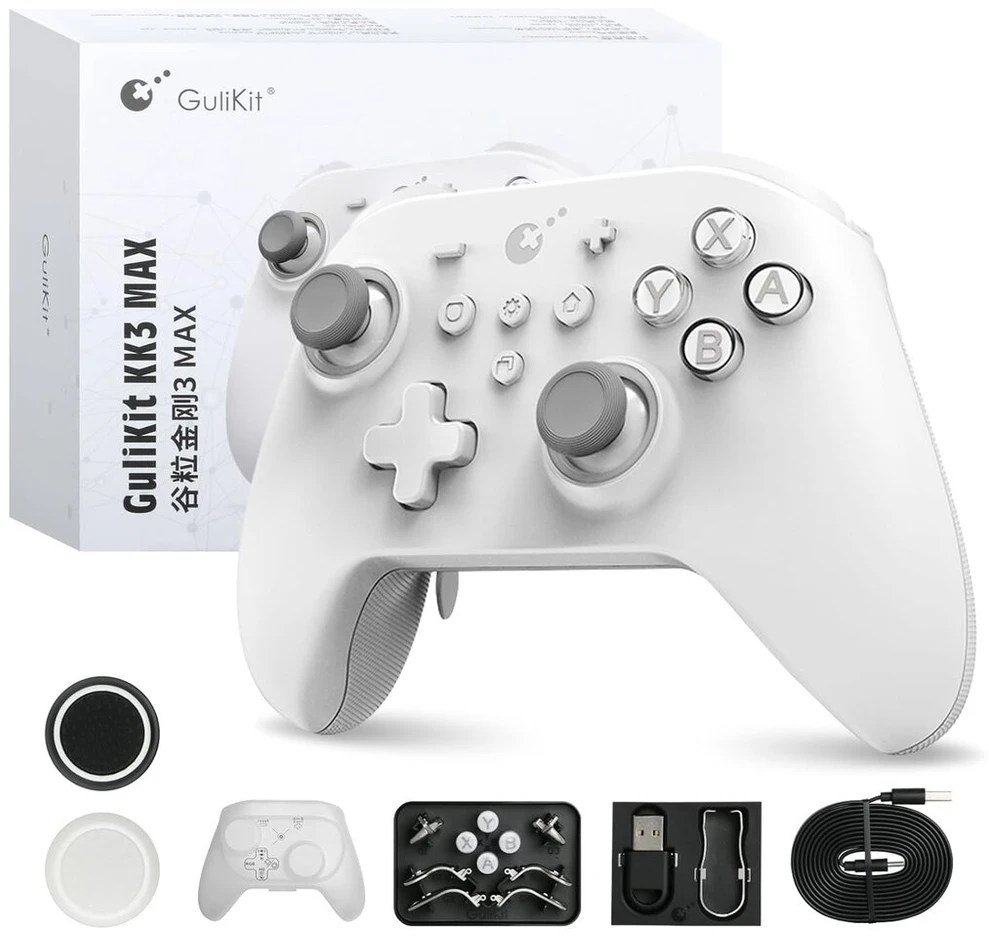 Gulikit Kk3 Max Bluetooth valdiklis su Rgb apšvietimu, magnetinės levitacijos vibracijos varikliu, Hall jutiklių lazdelėmis ir gaidukais, 1000 Hz dažnio atsaku, 4 galiniais mygtukais, skirtas Pc/switch/steam/android/ios/macos
