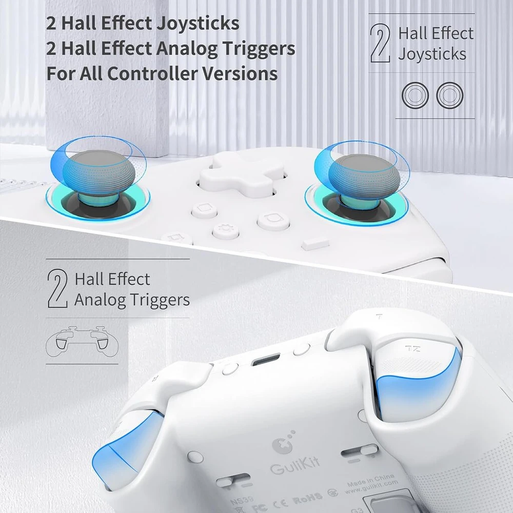 Gulikit Kk3 Max Bluetooth valdiklis su Rgb apšvietimu, magnetinės levitacijos vibracijos varikliu, Hall jutiklių lazdelėmis ir gaidukais, 1000 Hz dažnio atsaku, 4 galiniais mygtukais, skirtas Pc/switch/steam/android/ios/macos