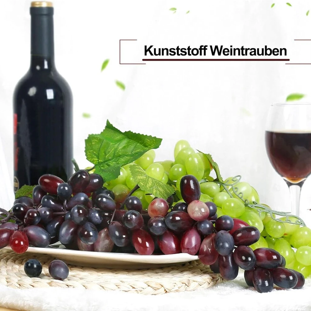Gvpoelr plastikinės vynuogės, 7 dirbtinių vynuogių dekoracijų pakuotė, dirbtinių vynuogių dekoracija, dirbtinės vynuogės, 3 skirtingos dirbtinės vynuogės, vyno dekoravimui, dirbtinių vaisių atramos