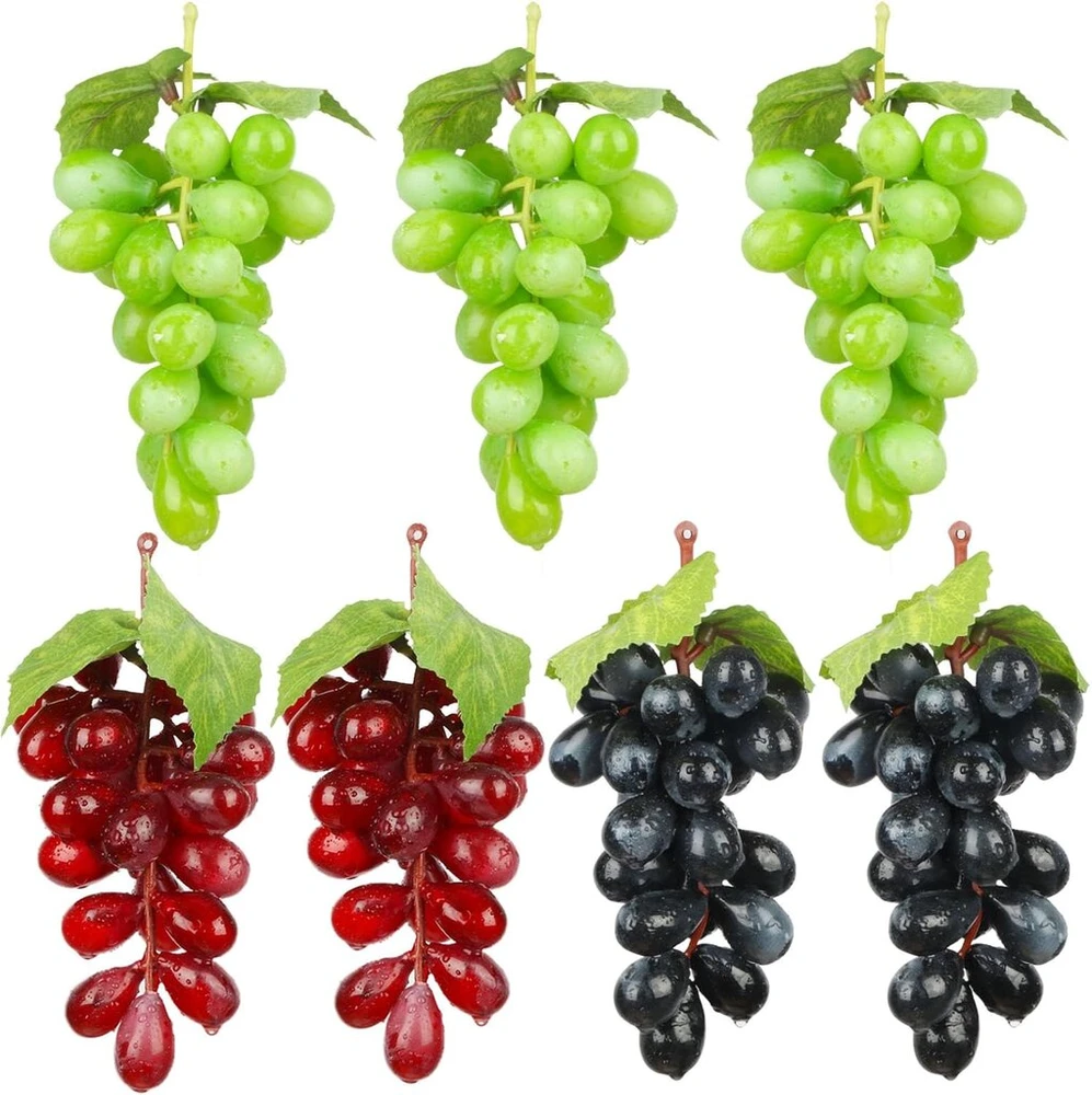 Gvpoelr plastikinės vynuogės, 7 dirbtinių vynuogių dekoracijų pakuotė, dirbtinių vynuogių dekoracija, dirbtinės vynuogės, 3 skirtingos dirbtinės vynuogės, vyno dekoravimui, dirbtinių vaisių atramos